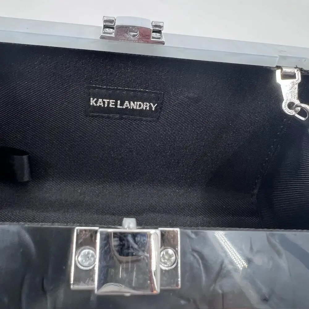 Kate Landry Silver & Black Pearly Lucite Box Clutch Cross Body Evening Handbag